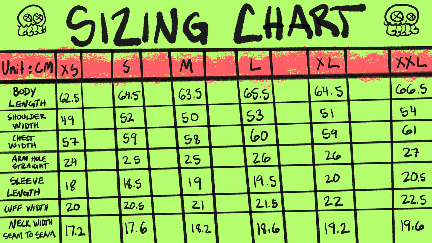 Brain Drain Tee Sizing Chart