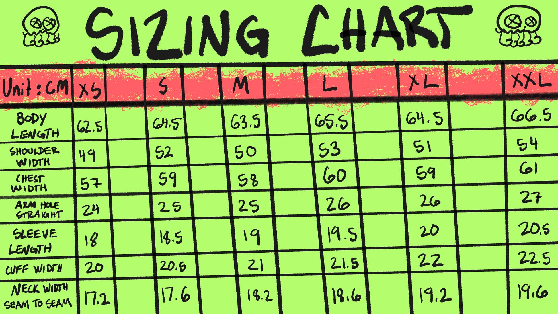 Brain Drain Tee Sizing Chart
